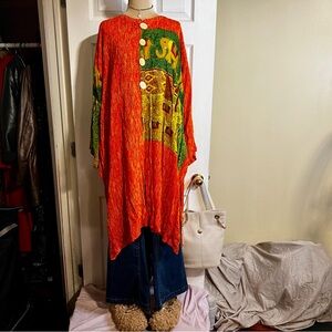 Vintage Magic Women’s Rayon Striped Elephant Boho Artsy Oversized Tunic 
O/S